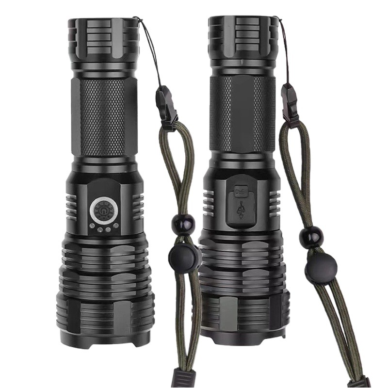 Cross-border P70 zoom de largo alcance linterna USB recargable retráctil al aire libre luz fuerte multifuncional linterna de largo alcance