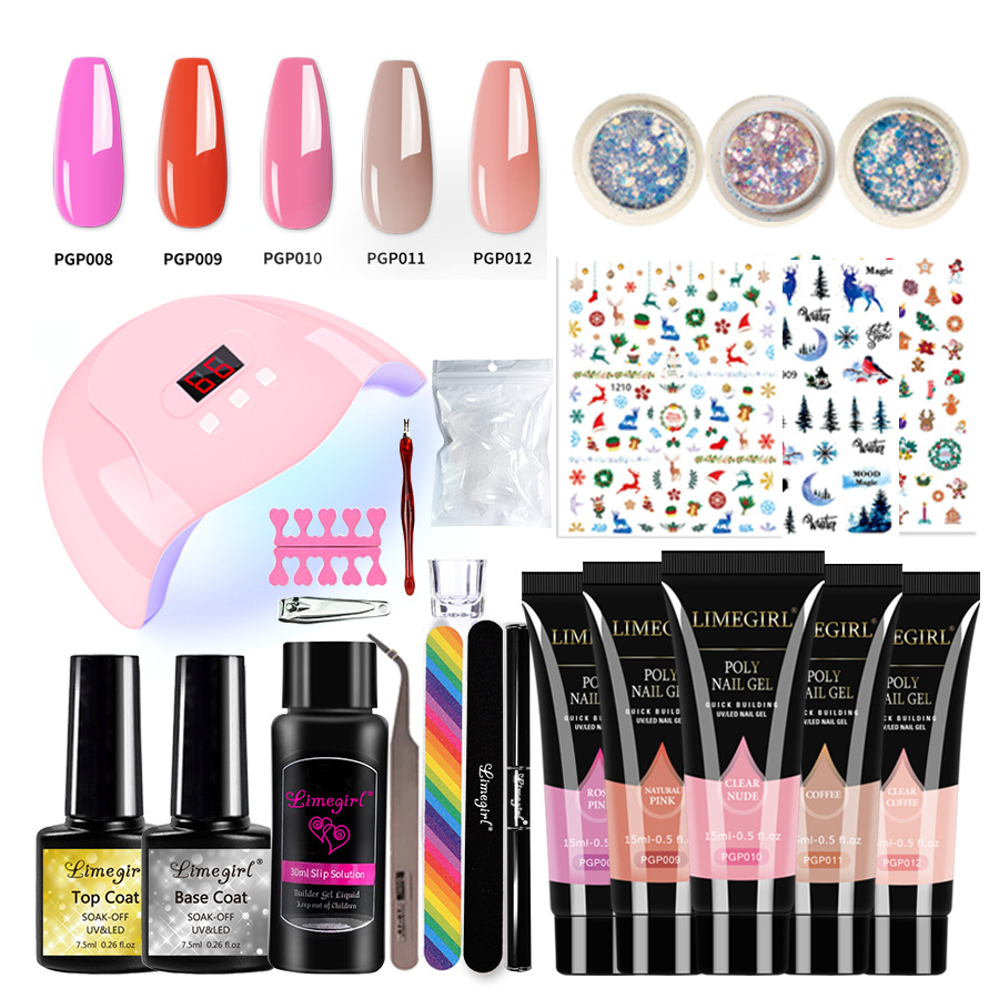 Navidad serie uñas extensión de cristal pegamento traje uñas pegatinas joyería herramientas conjunto completo 54W lámpara de fototerapia