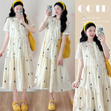 2025夏季孕妇装减龄刺绣花朵连衣裙新款宽松遮肚可解扣孕妇哺乳裙