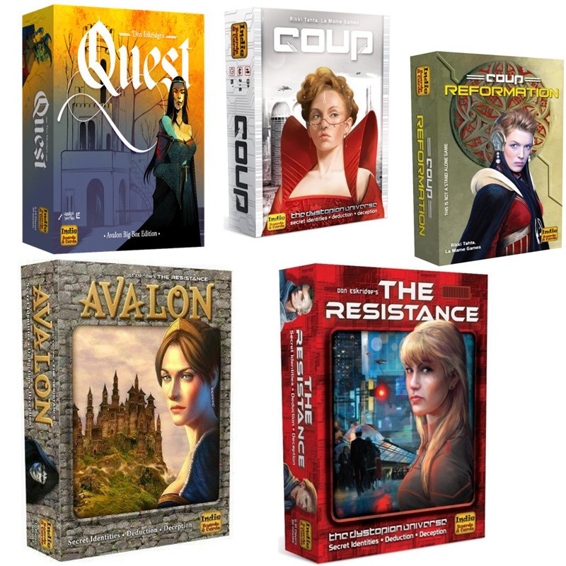 English AVALON COUP Political Transformation THE RESISTANCE RESISTANCE Organization Quest Board Game Card