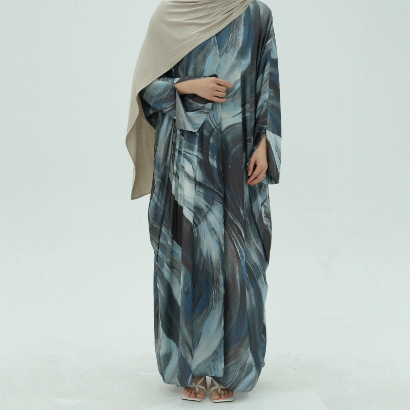 Batwing Sleeve Elegant Open-Sleeve Long Dress, Elegant Casual Printed Long Gown, Soft and Comfortable