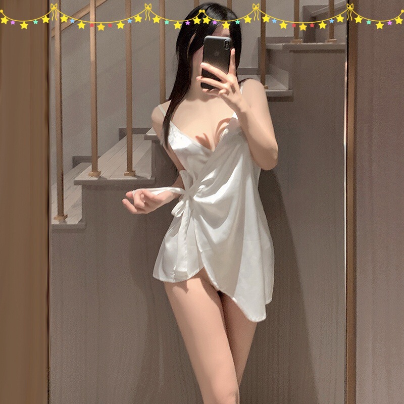 Sexy Pajamas Sexy Elegant Satin Lace-Up Sling Nightgown V-Neck Summer Ice Silk Skirt Tempting Hot Pure Desire Skirt