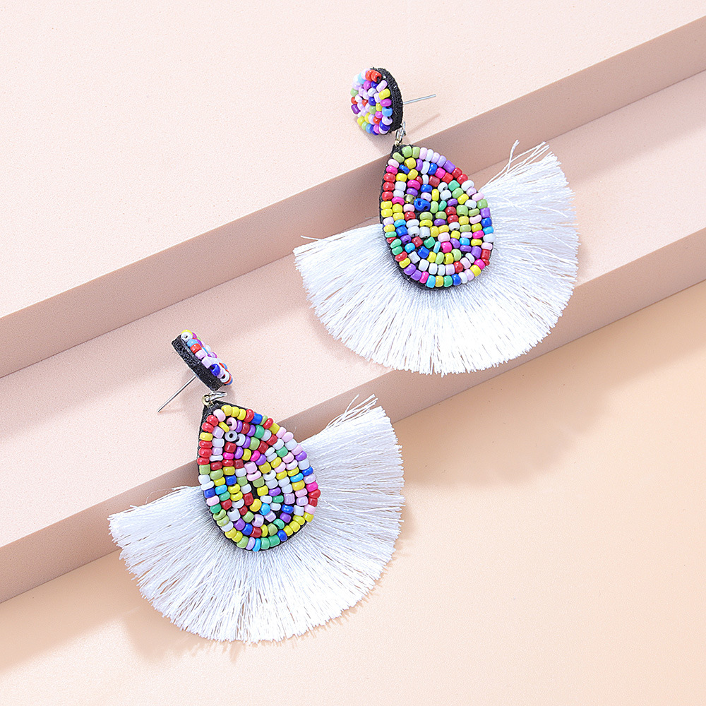 13g Weight Alloy Ear Needle Material Drop Earrings Classification 1 Pair Quantity Holiday, Daily Occasion Seed Bead Material Water Droplets Pattern Women's Gender Tassel Design Bohemian Style 1 Pair Bohemian Water Droplets Tassel Seed Bead Drop Earrings 5