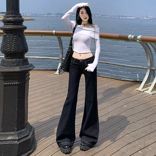 稚橘#欧美INS风辣妹阔腿牛仔裤女低腰宽松显瘦收腹气质百搭拖地裤