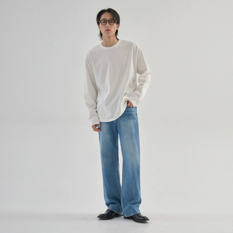 MYQ Простая повседневная футболка с длинными рукавами мужская осенняя хлопчатобумажная рубашка