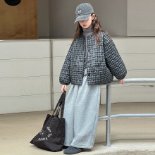 女童夹棉外套冬季2025新款儿童装加厚保暖洋气格子棉衣棉服女大童