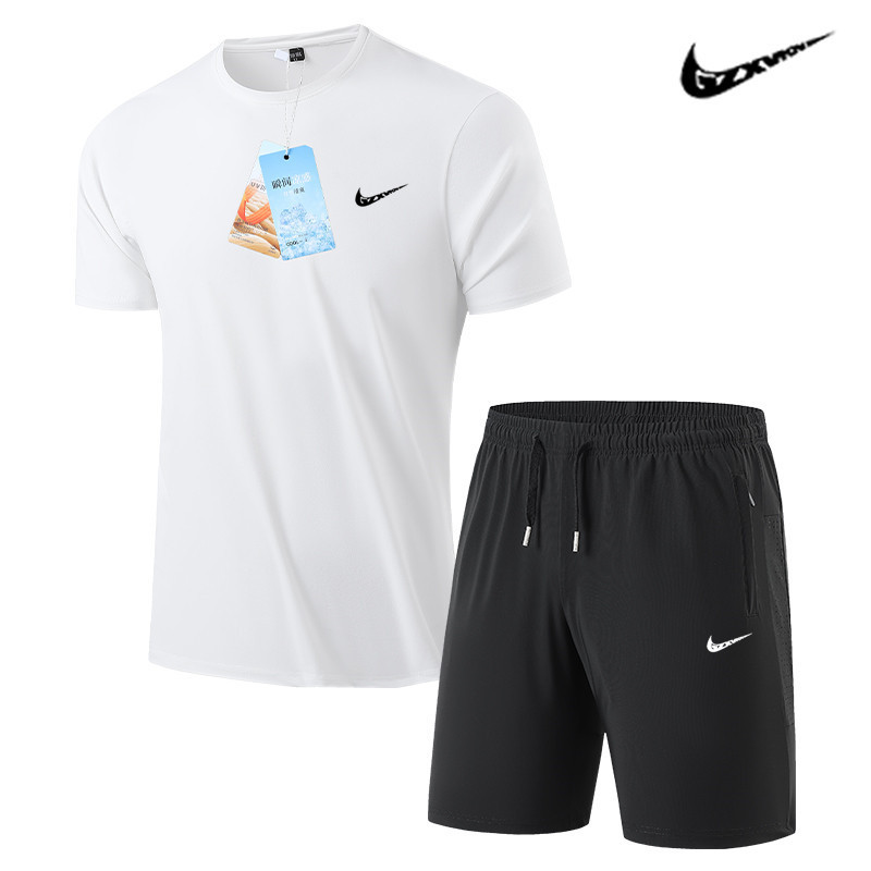 Summer New Breathable Sportswear Set for Men, Running Ice Silk Two-Piece Set, Men's Cool Trendy Thin Quick-Dry Clothing