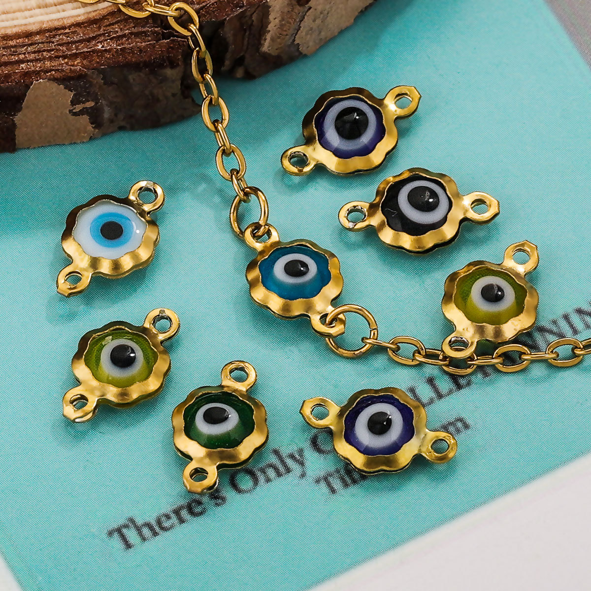 Color-Preserving Stainless Steel Plated 18K Real Gold 6mm Single/Double-Ring Double-Sided Oil Dripping Devil Eye Pendant Diy Connection Accessories display picture 8