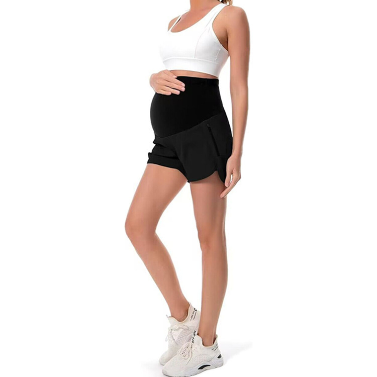 Amazon AliExpress maternity sports shorts with lining quick-drying running yoga sports shorts zipper pocket