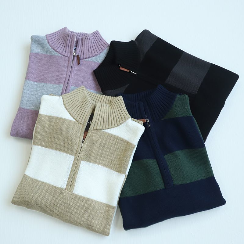 European and American plus size! Men's and women's autumn and winter half-open zipper pullover striped long sleeve loose fashion sweater casual sweater