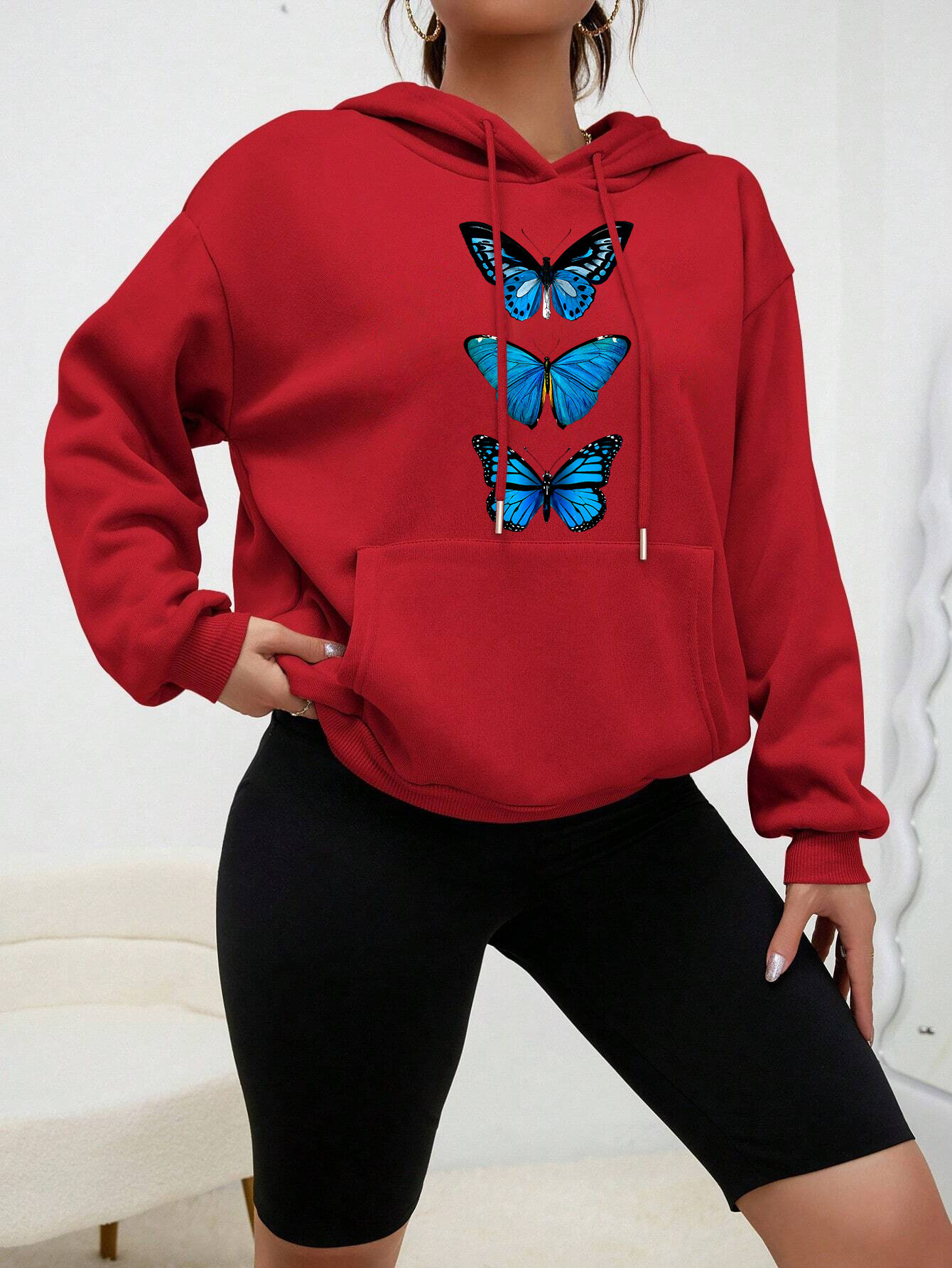 Creative Butterfly Design Print Women Hoodie New Set Casual