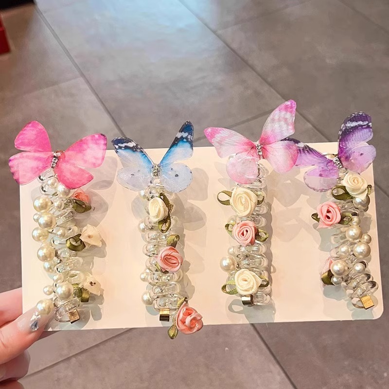 新款森系蝴蝶泡泡辫头绳甜美玫瑰花电话线发圈高级感马尾编发神器|undefined