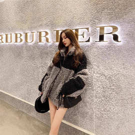 拼接羊羔毛皮毛一体外套宽松加厚休闲上衣欧洲站2024秋冬女装