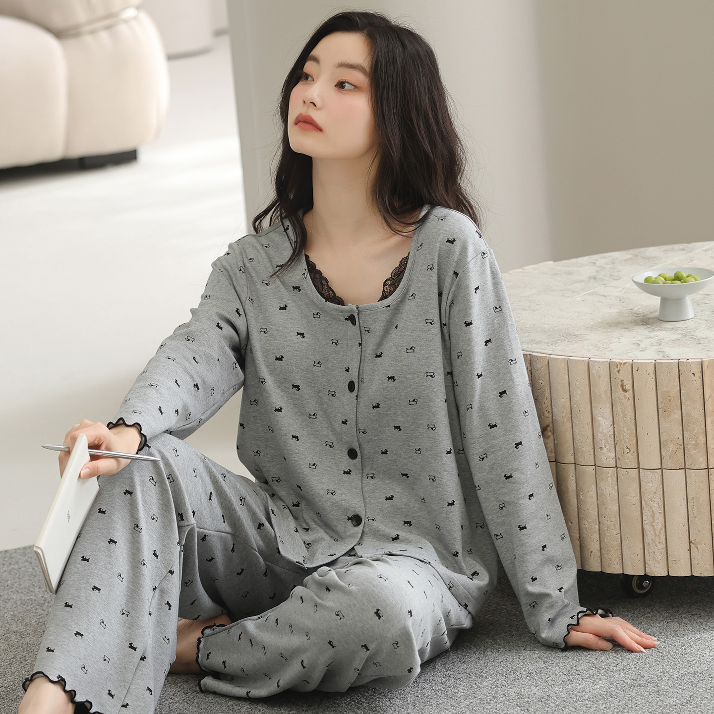 Pure Cotton Pajamas for Women 2025 New Spring & Fall Cool Cotton Cardigan Long-Sleeved Simple Large Size Home Wear Set Can Be Worn Outside