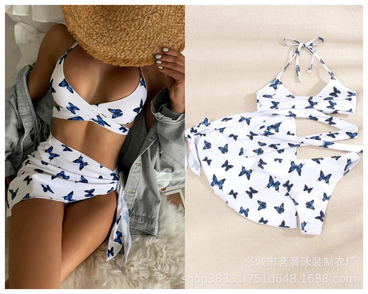 Mingyi nuevas mujeres europeas y americanas sexy mariposa moda de alta gama Bikini natación dividida traje de baño de tres piezas