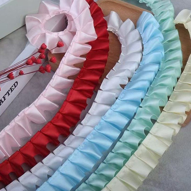 2.5cm Single-Sided Polyester Ribbon Pleated Lace Trim for Clothing Hem DIY Decoration Accessories Elastic Material 2.5cm Single-Sided Polyester Ribbon Pleated Lace Trim for Clothing Hem DIY Decoration Accessories Elastic Material