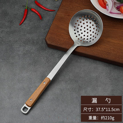 Pala de cocina personalizada Juego de utensilios de cocina de acero inoxidable Cuchara de pala de mango de madera para el hogar Cuchara de olla caliente de cocina Cuchara para freír