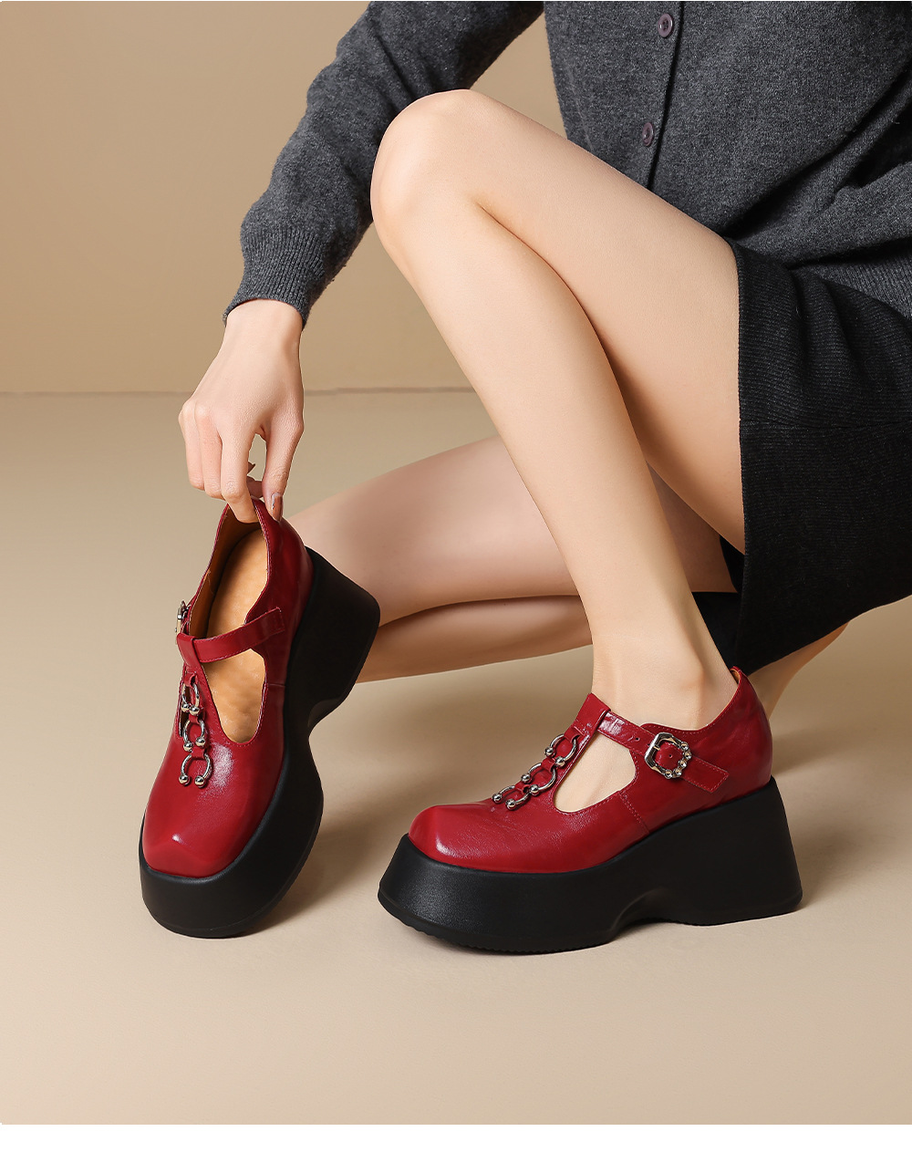 Giày Mary Jane nữ đế xuồng phong cách Nhật, mũi tròn, phối nơ — màu đen chi tiết 3