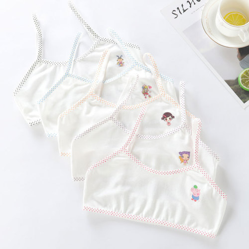Adolescent Girls' Bra, Elementary School Student Underwear, Cotton Strappy Bandeau Top, Children's Breathable Cotton Tube Top