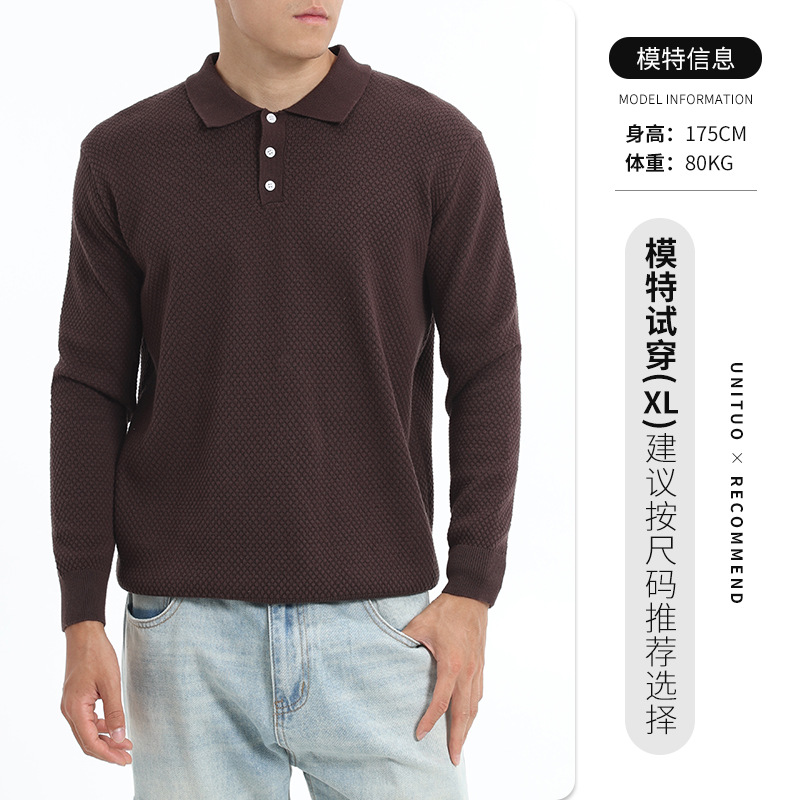Otoño y invierno ropa de hombre nueva solapa algodón piña suéter para hombre base casual polo jersey suéter para hombre