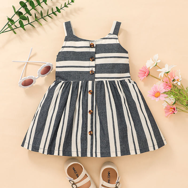 Children's Clothing 2022 Summer Style Little Girl Striped Suspender Skirt Children's Dress display picture 2