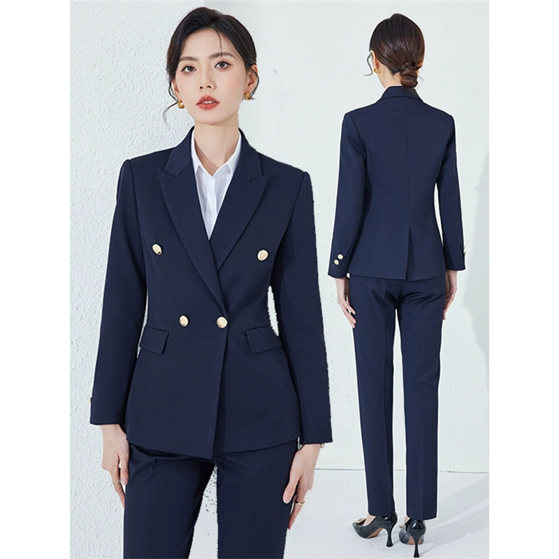 Синий профессиональный костюм костюм женский весенний и осенний новый темперамент учителя интервью