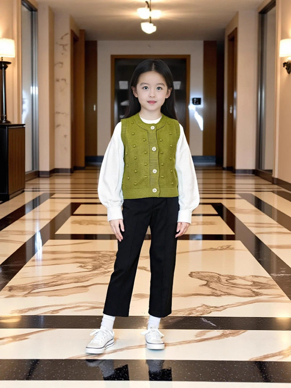 2025春秋款女宝宝马甲针织可爱泡泡花边毛衣背心毛织开衫甜美女童|undefined