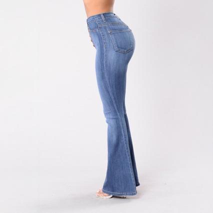 Compra directa en stock wish eBay jeans de mujer europeos y americanos transfronterizos jeans de pierna ancha con botones de cintura alta mujeres