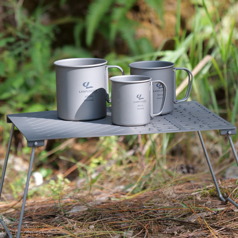 屋外纯粋なチタンカップティーカップコーヒーカップビールマグ登山トレッキングカップ折りたたみハンドルキャンプチタンカップ|undefined