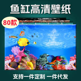 海洋热带鱼鱼水族造景装饰贴纸自粘水缸背景画海底世界鱼缸背景纸