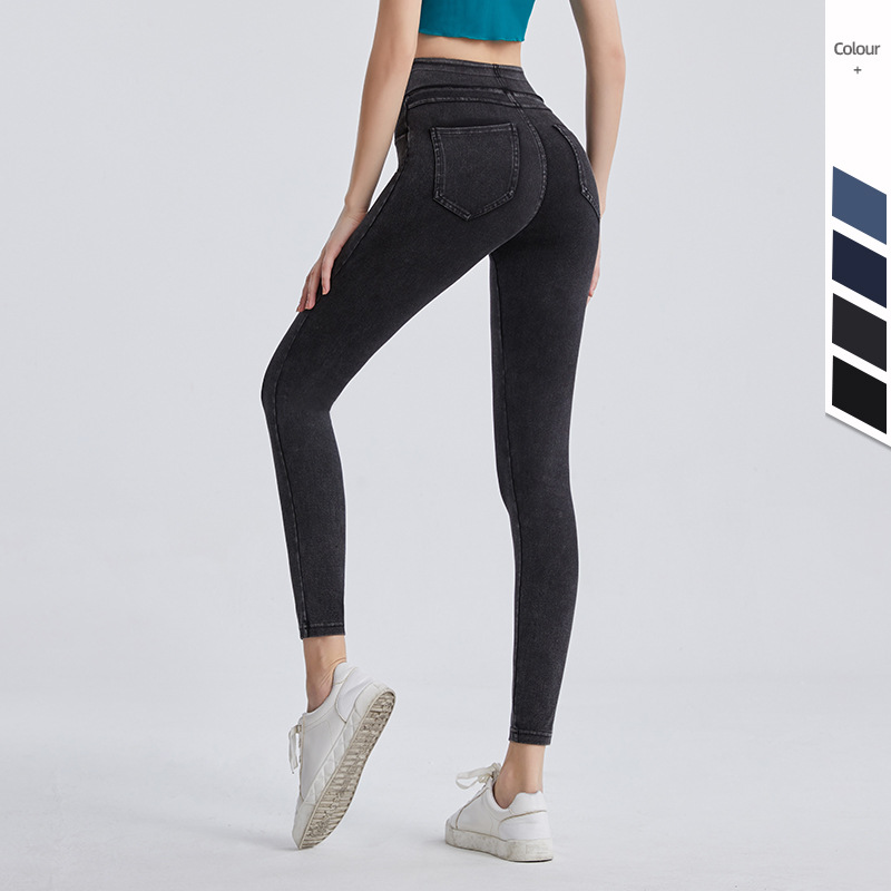 Exclusivo transfronterizo extra grande más el tamaño de los deportes Denim pantalones casuales cintura alta cadera levantamiento adelgazar desgaste exterior doble bolsillo Barbie pantalones