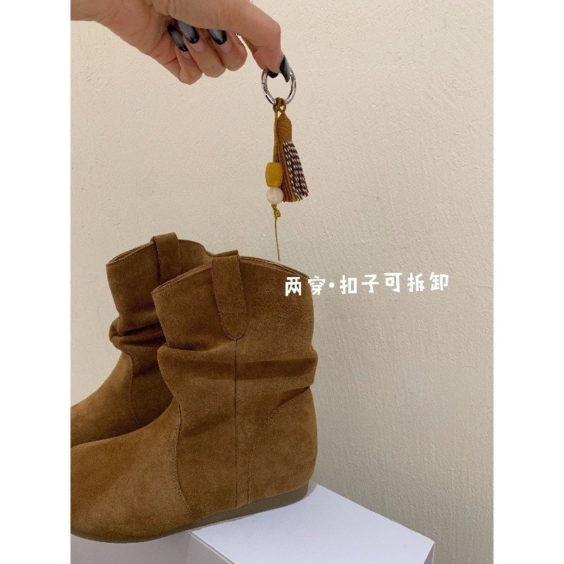 2025新款内增高勃肯短靴女鞋靴子秋冬绒面堆堆靴流苏马丁靴小个子|undefined