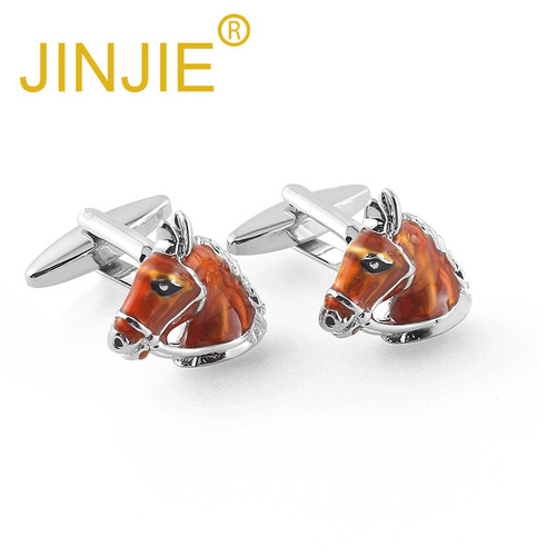 High-quality brown horse head shape metal cufflinks for men's French-style shirt and suit cuffs