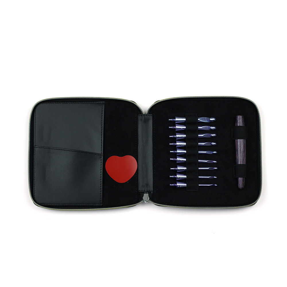 Herramientas de tejido transfronterizas pulidas a mano mango de madera púrpura ganchillo desmontable 1 remolque 9 conjunto de ganchillo