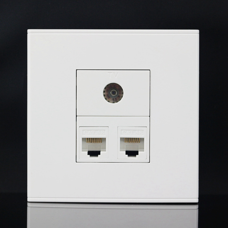86型双网络TV电视插座  2个免打电脑网线宽带+TV有线电视插座面板