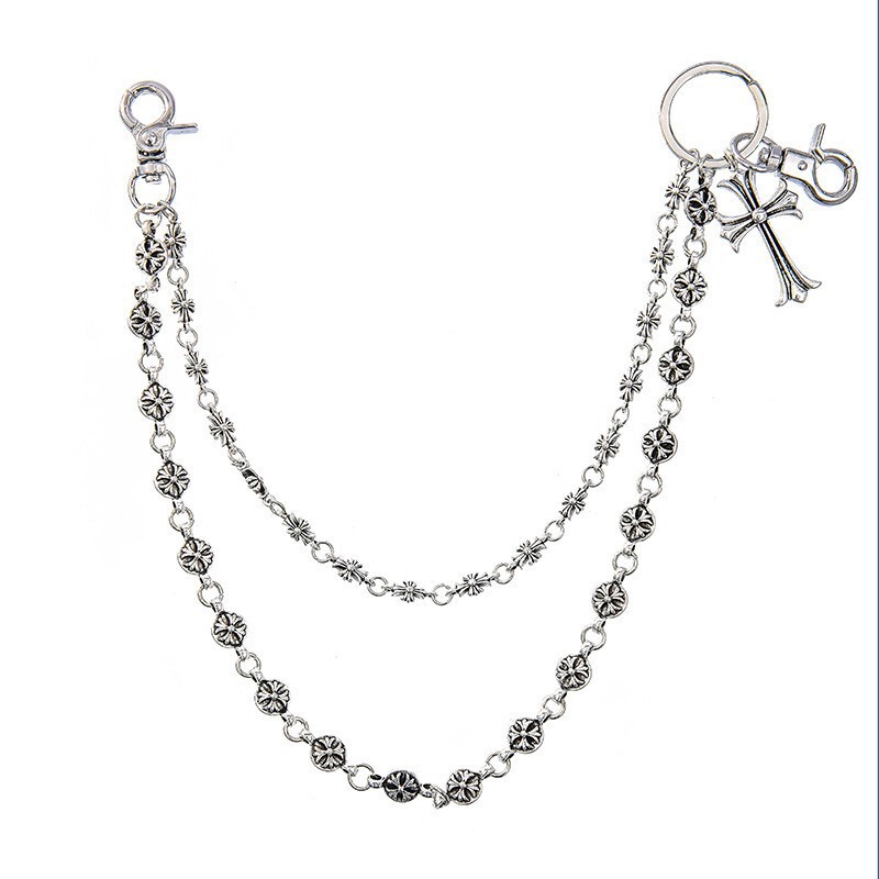 Vintage Punk Jeans Chain with Cross Metal Waist Chain, Multi-Element Bag Chain with Lobster Clasp