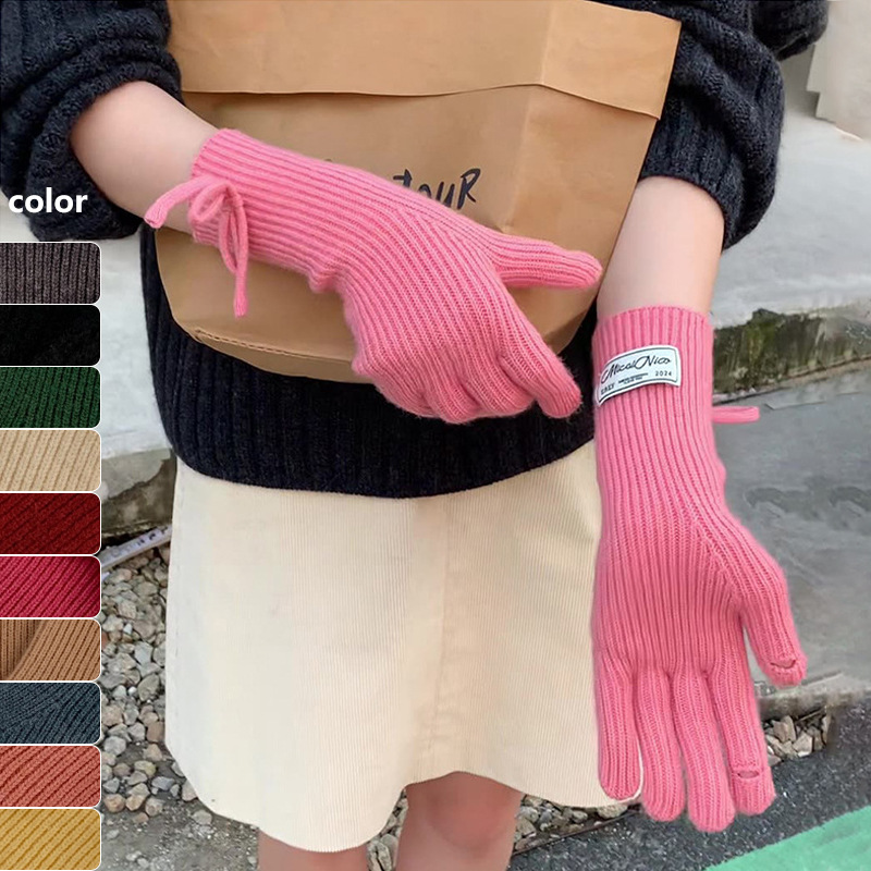 Inswind guantes de tejido de cordilla coreana de cachemira de color sólido de invierno caliente para mujeres arco de pantalla táctil guantes de dedo de moda