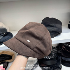 日系复古麂皮绒堆堆帽女秋冬新款显脸小画家帽百搭黑色报童帽批发