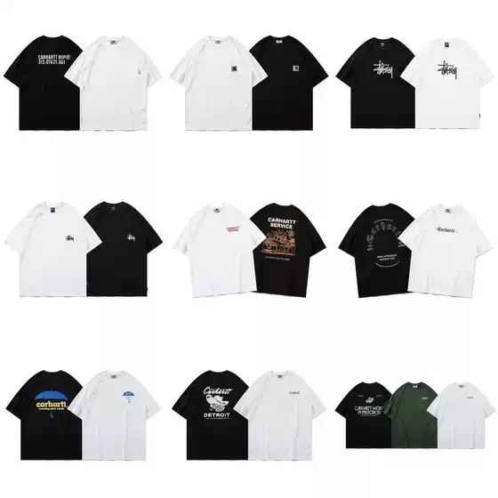 Carhartt Classic Summer Short-Sleeve Printed Crew Neck T-shirt for Couples | Loose Fit Casual Streetwear Unisex