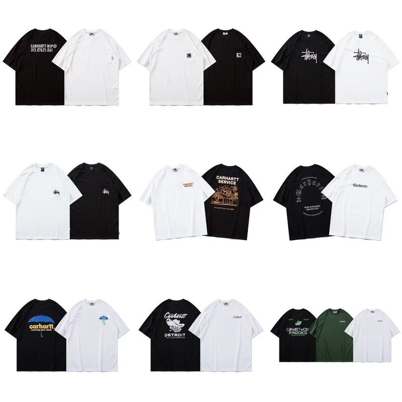 Carhartt Classic Summer Short-Sleeved Printed Round Neck Couple Loose Casual Versatile American Trendy Men's and Women's T-Shirts