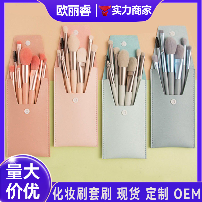 Juego de brochas de maquillaje de 8 piezas, brocha para corrector, brocha de maquillaje, brocha para sombra de ojos de cerdas suaves, brocha para polvos, brocha para colorete, brocha para base, versión portátil