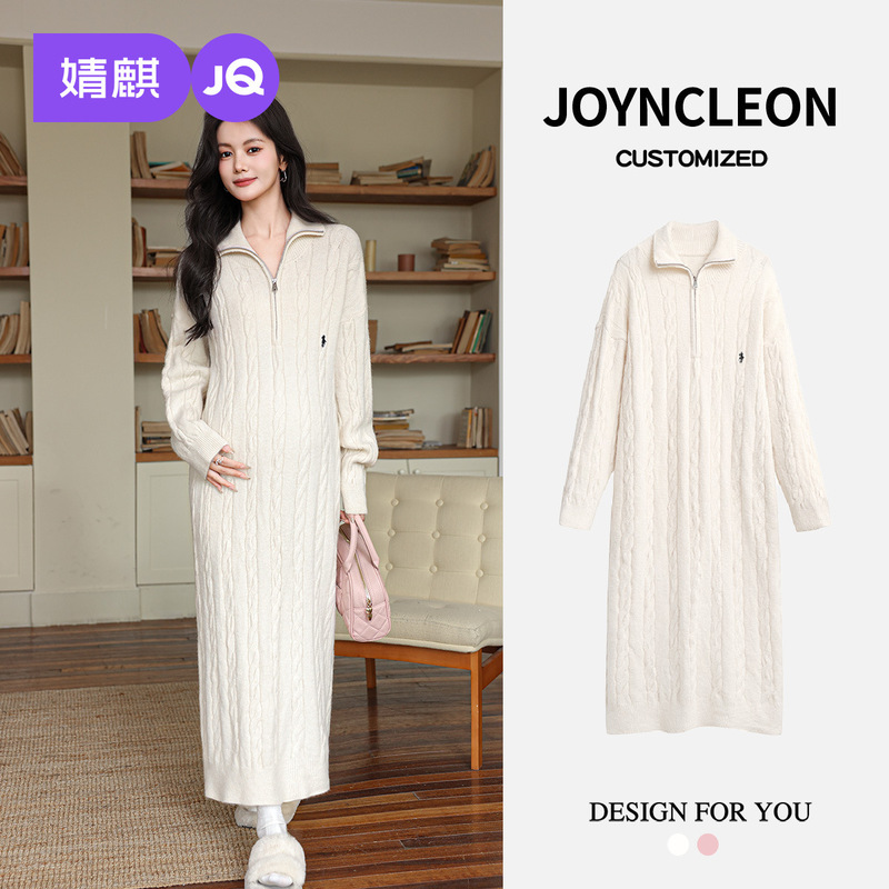 Jingqi Autumn and Winter Maternity Dress 2025 New Two-Wear Collar Knitted Autumn Dress for Pregnant Mothers during Pregnancy