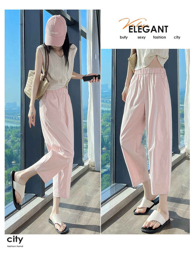 Quần tây nữ ống đứng lưng thun co giãn chống nắng nhanh khô mỏng nhẹ — Màu trắng trà chi tiết 20