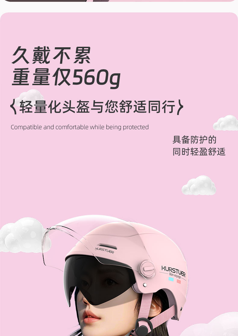 3C Certified Electric Vehicle Motorcycle Helmet for Women, Double-Layer Summer Breathable Sun Protection Electric Scooter Half Helmet with Colorful Mirror