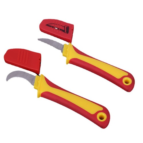Folding electrician's knife insulated manganese steel multifunctional curved blade wire stripping wooden handle electrician's knife electrician