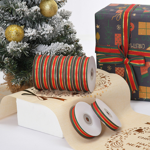 Christmas red and green ribbons, Christmas gift flower decoration colorful ribbons, decorative polyester woven tape wholesale