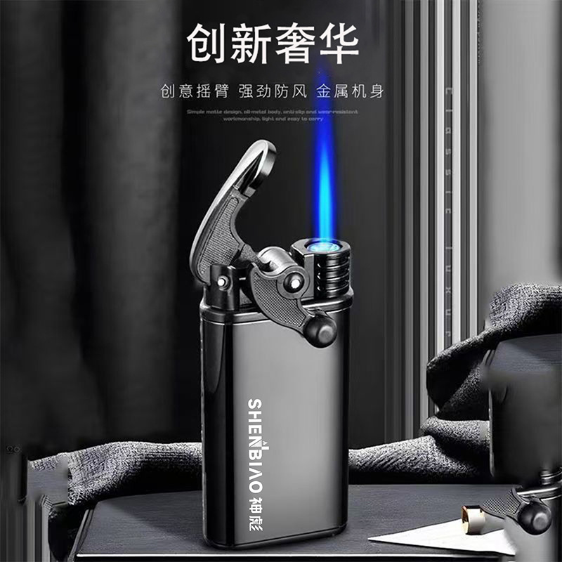 50支创意摇臂电话防风蓝焰直冲金属可刻字充气打火机厂家批发礼物