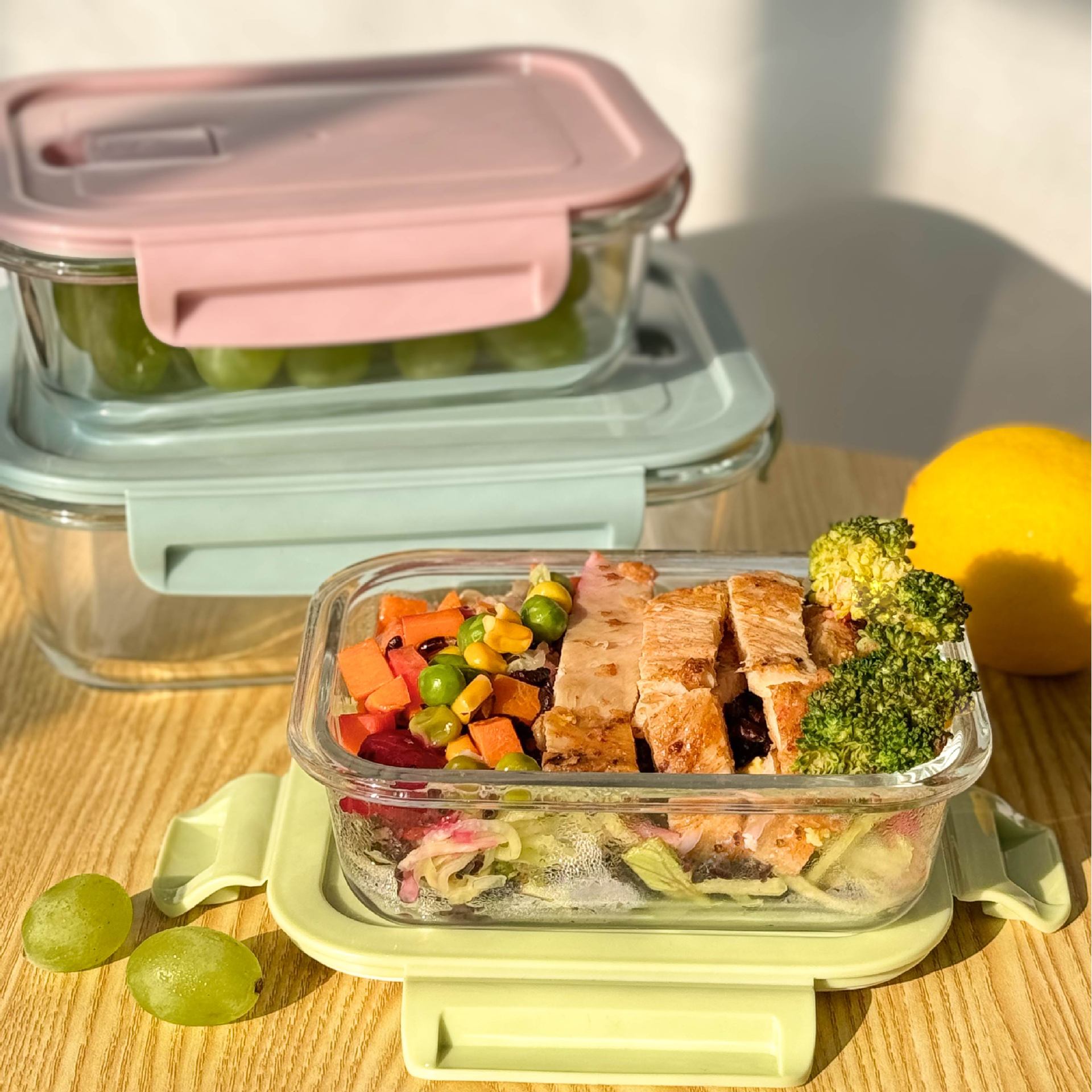 직장인을 위한 유리도시락, 학생도시락, 전자레인지용 뚜껑이 있는 도시락, 밀봉보존박스