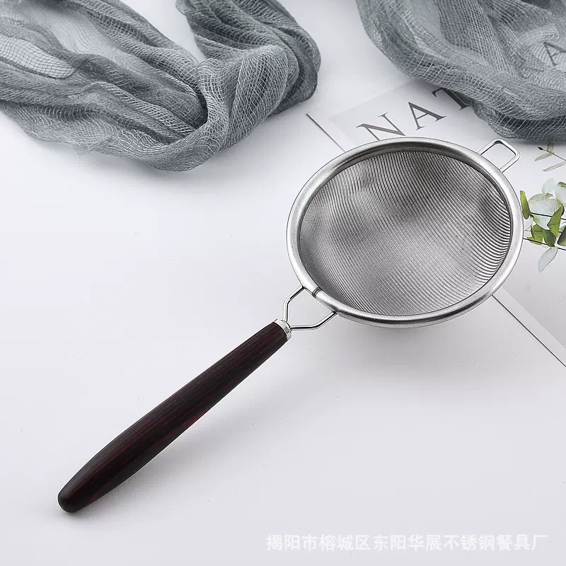 新款红彩木柄迷你超密网漏斗残渣过滤器茶叶过滤网速卖通茶球宝厂