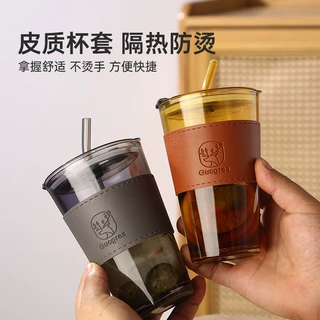 高颜值小鹿杯ins风玻璃水杯伴手礼品杯子竹节杯咖啡饮料吸管杯子